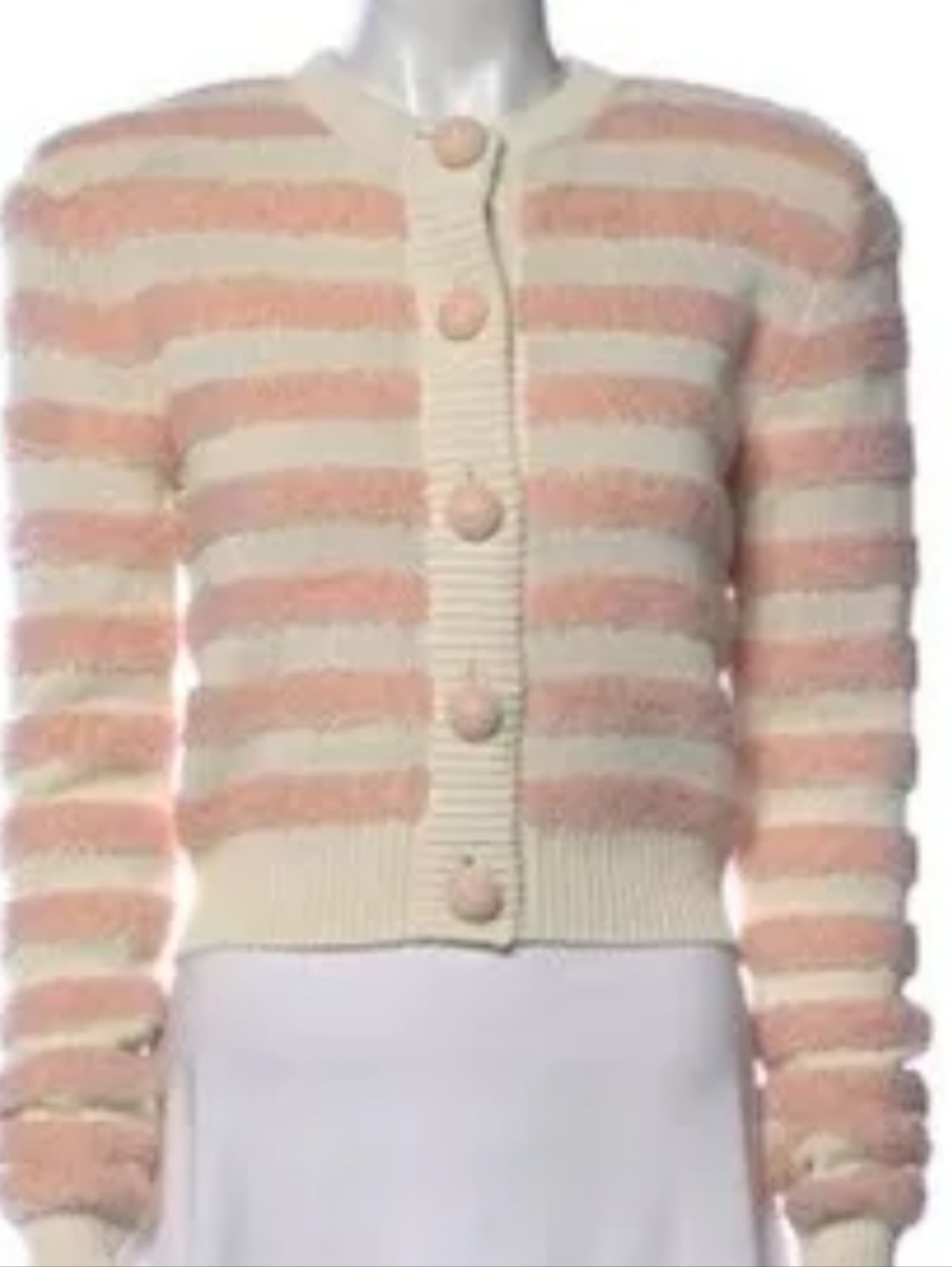 NEW never used  Balmain Pink and Cream Striped Fuzzy Button-Front Cardigan